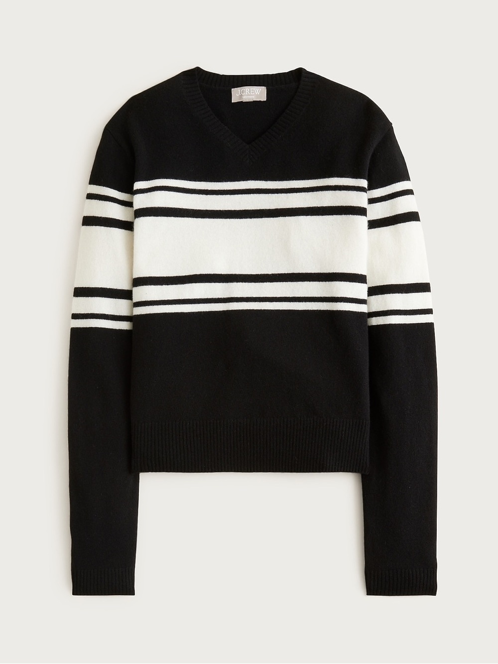 J. Crew Cashmere high V-neck sweater in stripe Black and White Size XS - Picture 10 of 10